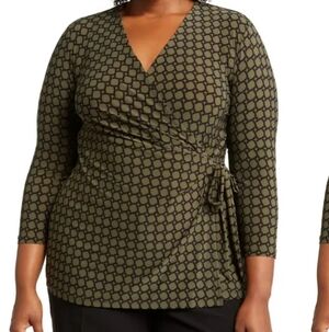 SZ 0X ANNE KLEIN FAUX WRAP TUNIC IN DARK OLIVE/BLACK